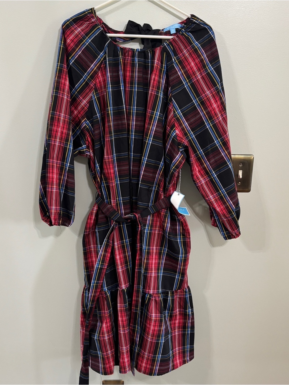Draper James RSVP tiered Plaid Midi Dress with bow back size 3X